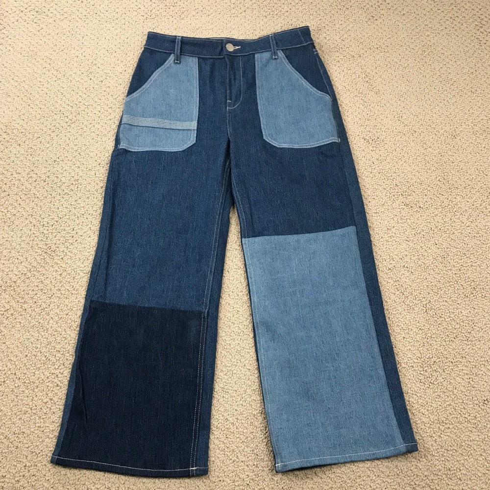 Seventy + Mochi Patchwork Wide Leg Jeans Blue Denim Multi‎ Tone W28 REG